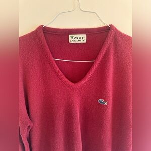 Lacoste Women's Deep Maroon V-Neck Sweater